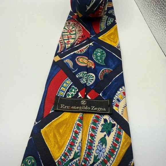 Ermenegildo Zegna Colorful Floral Geometric Silk Tie - Picture 5 of 6